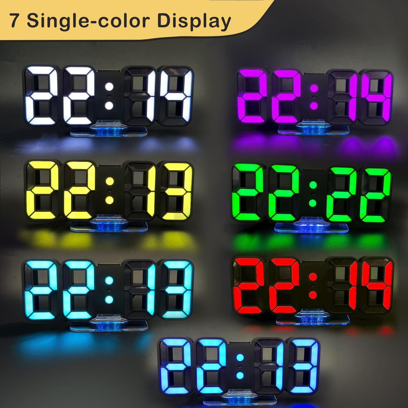 3D LED Цифровий Будильник Seutgjie, Настільний/Настінний Годинник, 14 RGB Зміни Кольорів, фото №4