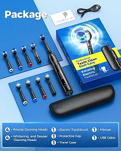 Электрическая зубная щетка Teetheory вращающаяся 4 режима Смарт-таймер Черная с дорожным футляром synthetic.ua - Фото 1