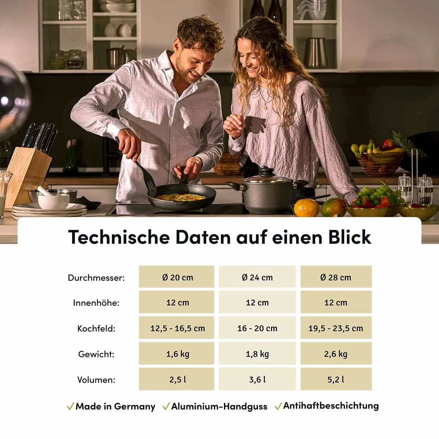 Кастрюля-сотейник Hoffmann литая, квадратная/круглая, алюминиевая и стеклянная крышки, для индукции и духовки, фото №2