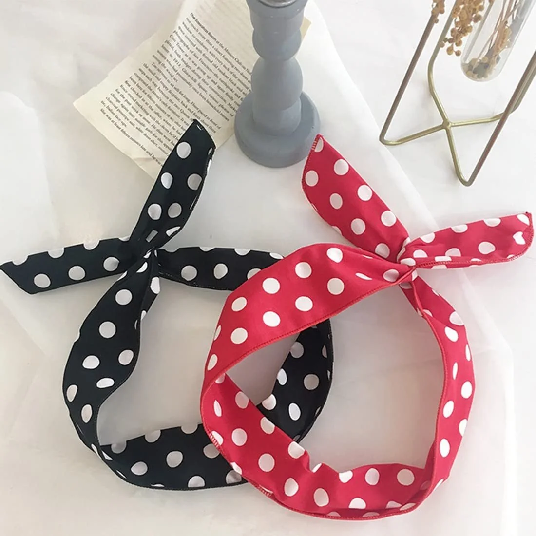 Набір пов'язок на голову з вузлом (2 шт.), мила в горошок, фото №4