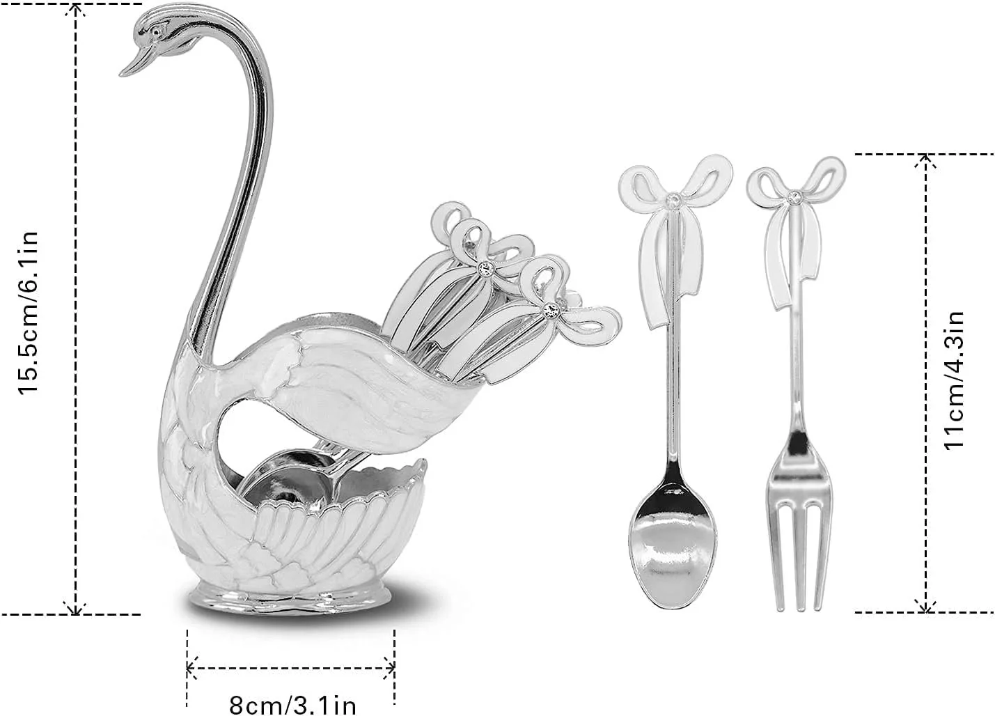 Ложка для кави з підставкою у формі лебедя набір 6 шт. Сріблястий (3 ложки, 3 виделки), фото №2