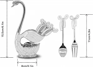 Кофейная ложка с подставкой в форме лебедя набор 6 шт Серебристый (3 ложки, 3 вилки) synthetic.ua - Фото 1