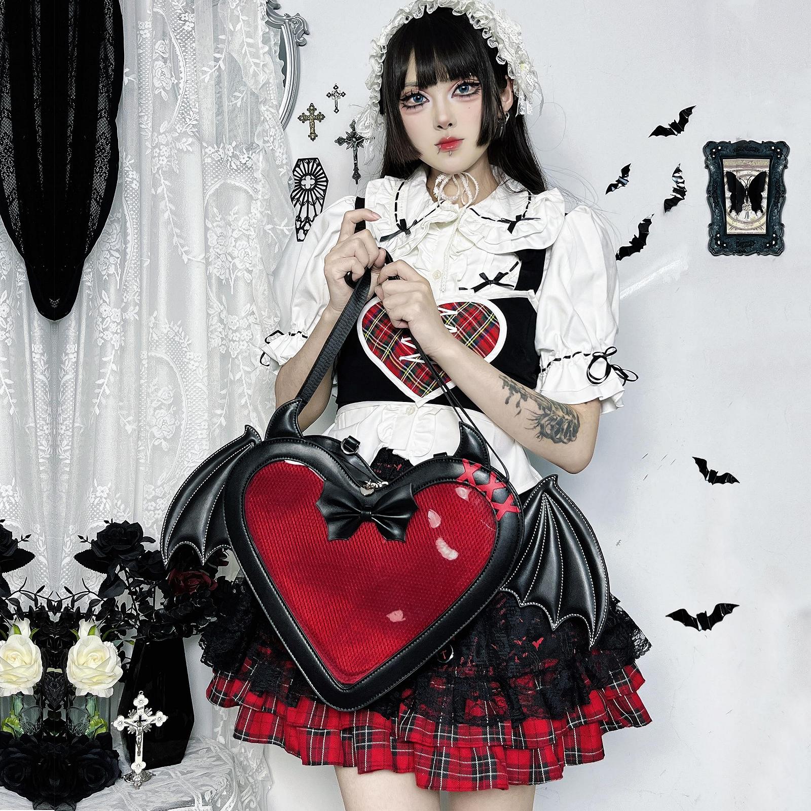 Рюкзак Gothic Demon Heart Shaped Bat Wings Clear Window 3 Way Convertible, фото №4