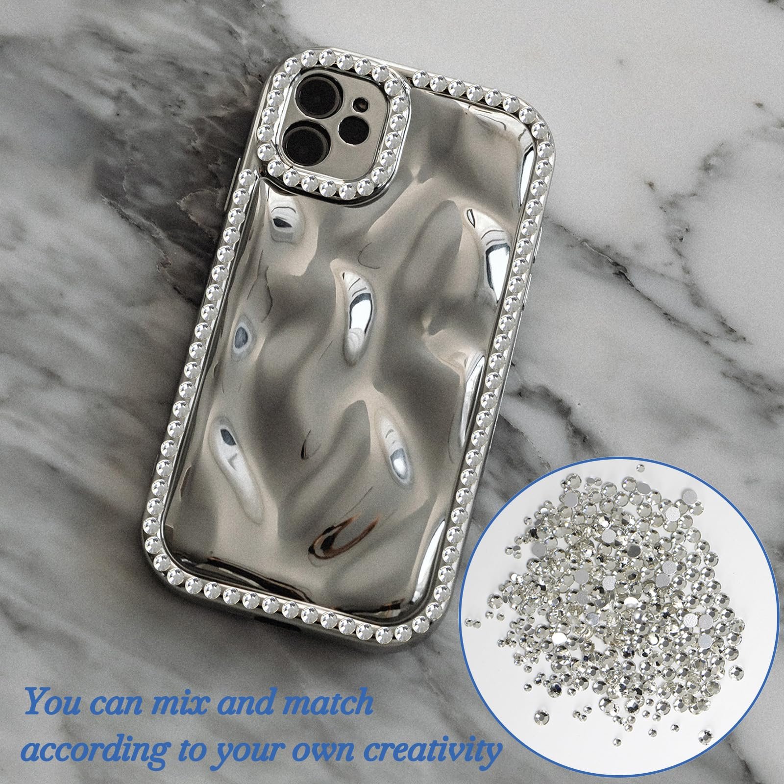 Кристальные Стразы для ногтей 2880 шт, 2 мм/4 мм Плоские Стразы, Серебряные Круглые Плоские Декоративные Камни для Ногтей (Серебряные), фото №6