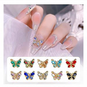 Украшения для ногтей Бабочки 10 шт, 3D кристаллы, 10 цветов, блестки, стразы, металл - Фото 1