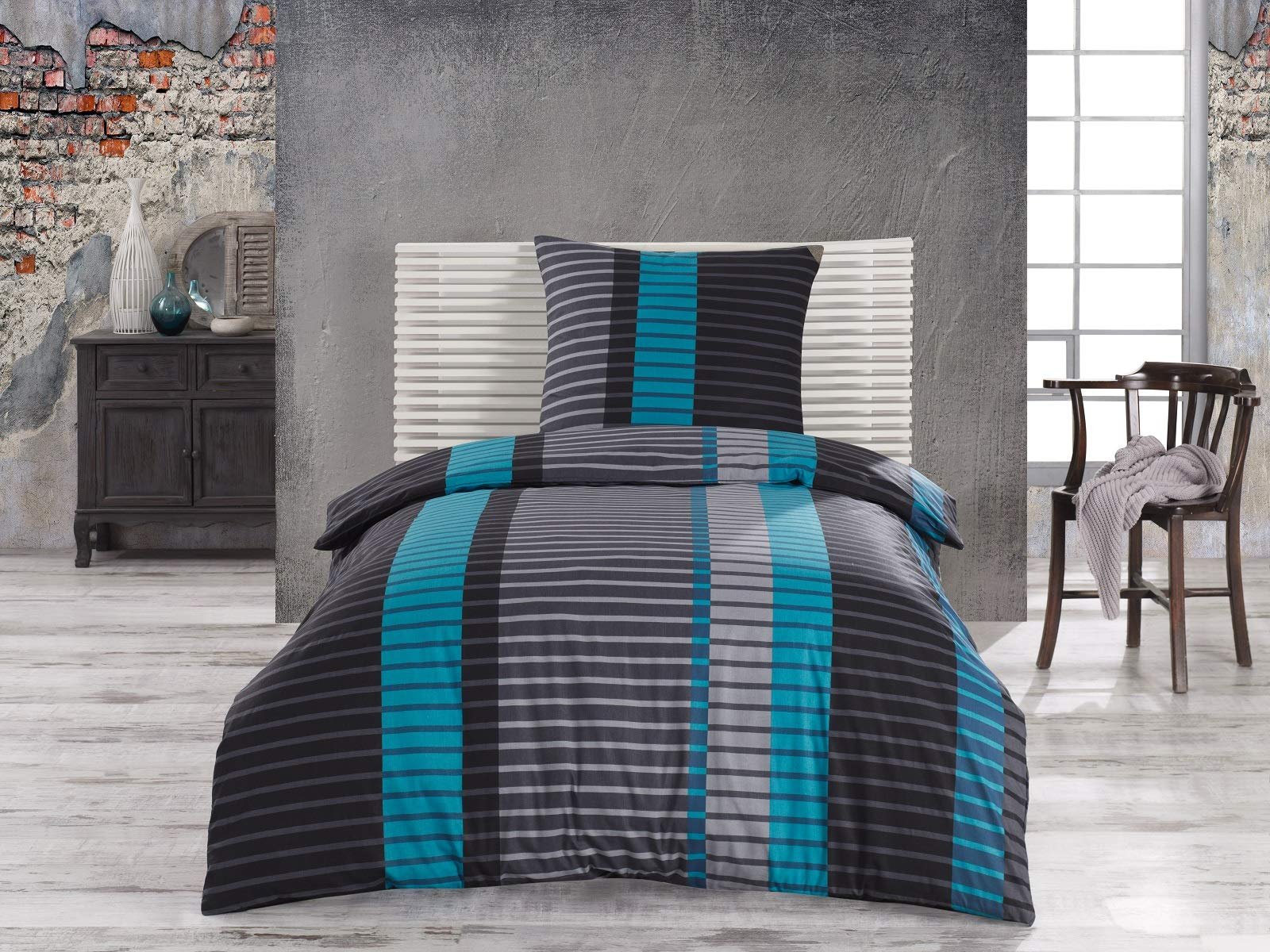 Постільна білизна Class Home Collection, 135 x 200 см, бавовна Renforcé, комплект з 2 предметів із блискавкою, Wind Blue, фото №2