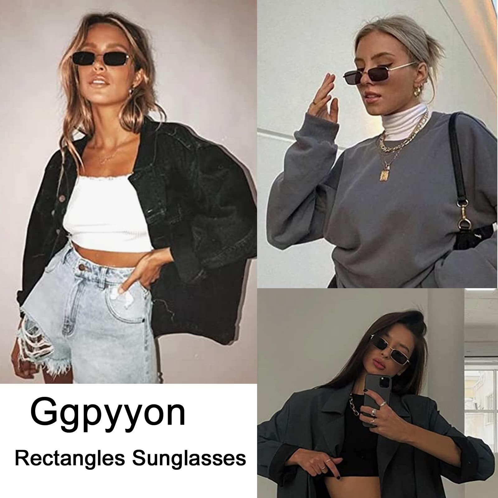 Вінтажні прямокутні сонцезахисні окуляри Ggpyyon для чоловіків і жінок, ретро тонкі, фото №3 Вінтажні прямокутні сонцезахисні окуляри Ggpyyon для чоловіків і жінок, ретро тонкі, фото №3