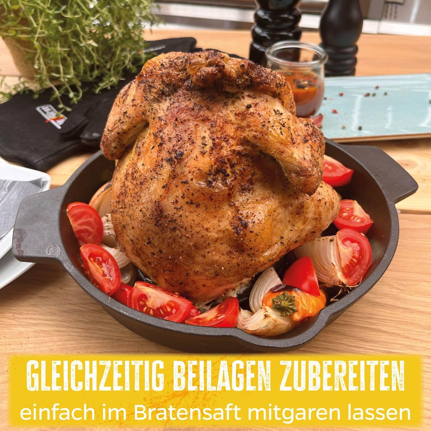 Сковорода-гриль Grillfürst чавунна з двома ручками, діаметр 25 см + Підставка для курки чавунна з контейнером для рідини, фото №6