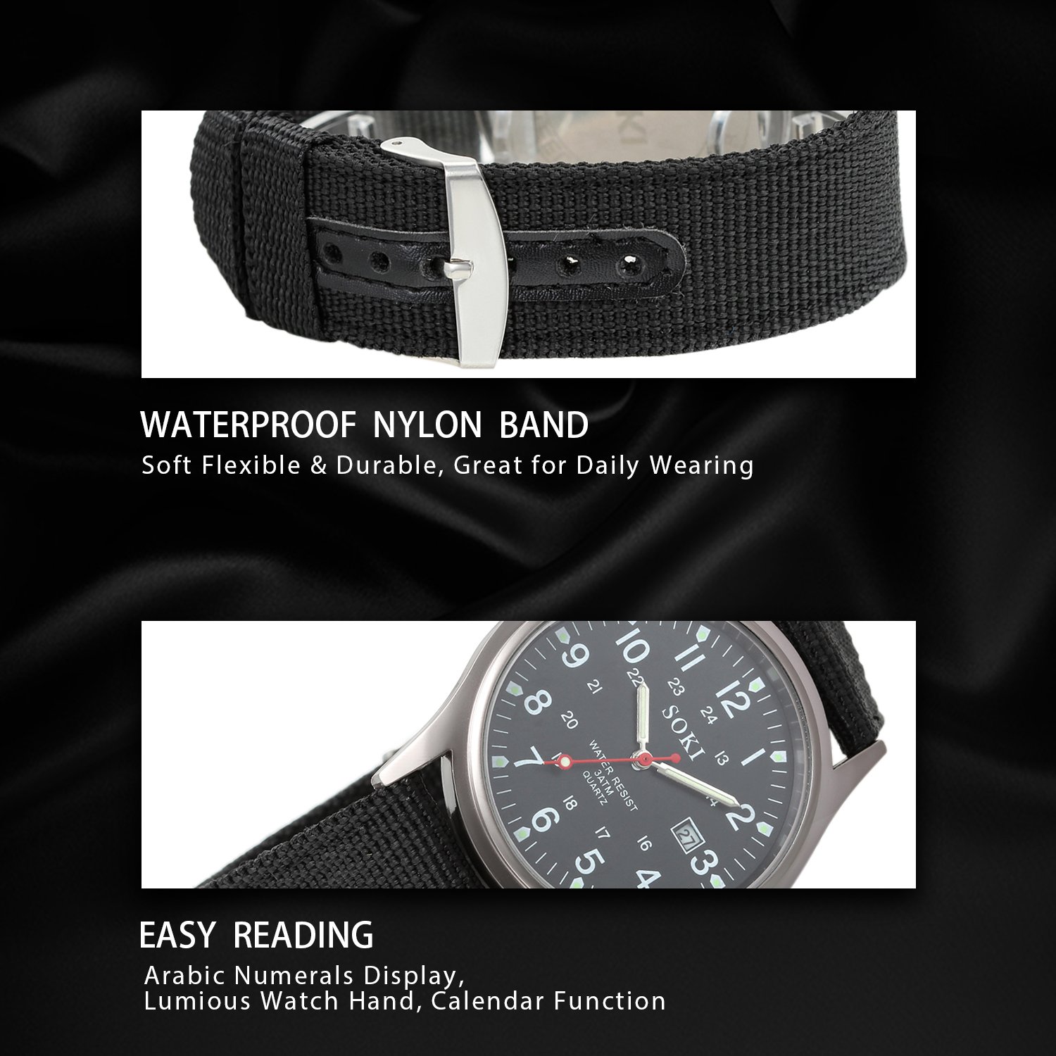 Годинник Avaner Чоловічий Тактичний Військовий Водонепроникний Кварцовий Аналоговий 24-годинні Світні Стрілки Нейлоновий ремінець, фото №7