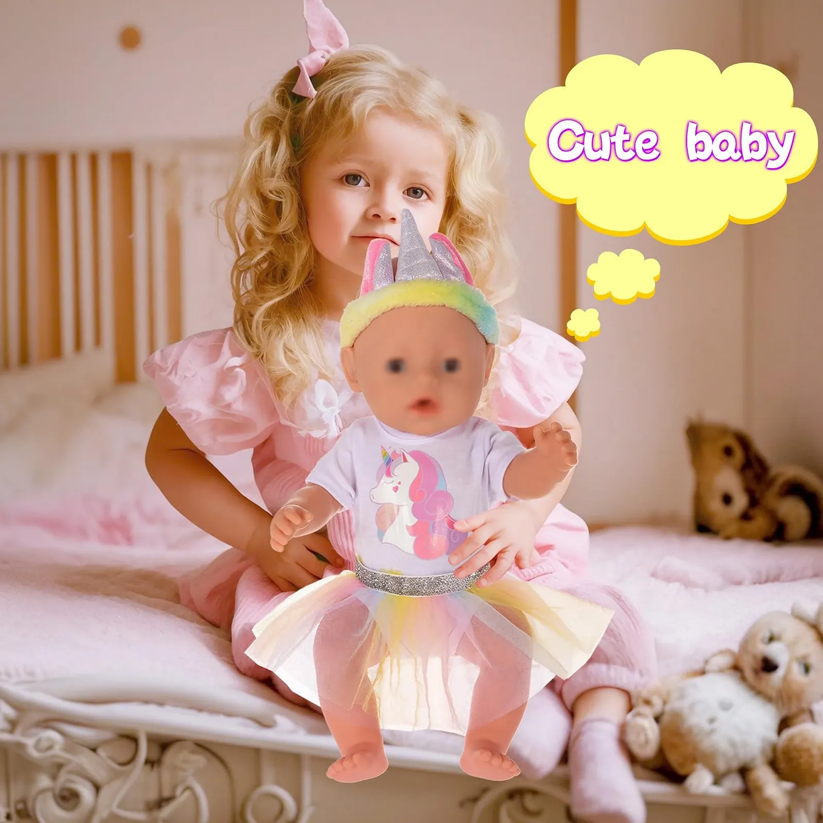 Одежда для куклы ebuddy 2 комплекта, включая ромпер, платье, шапку и повязку на голову, фото №7 Одежда для куклы ebuddy 2 комплекта, включая ромпер, платье, шапку и повязку на голову, фото №7