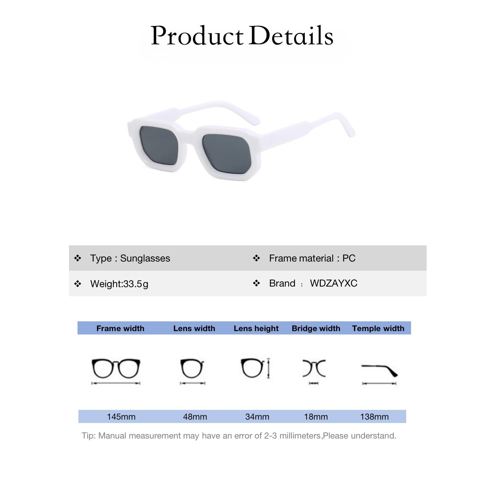 Вінтажні прямокутні сонцезахисні окуляри для жінок та чоловіків WDZAYXC, прямокутні, із захистом UV400, фото №4