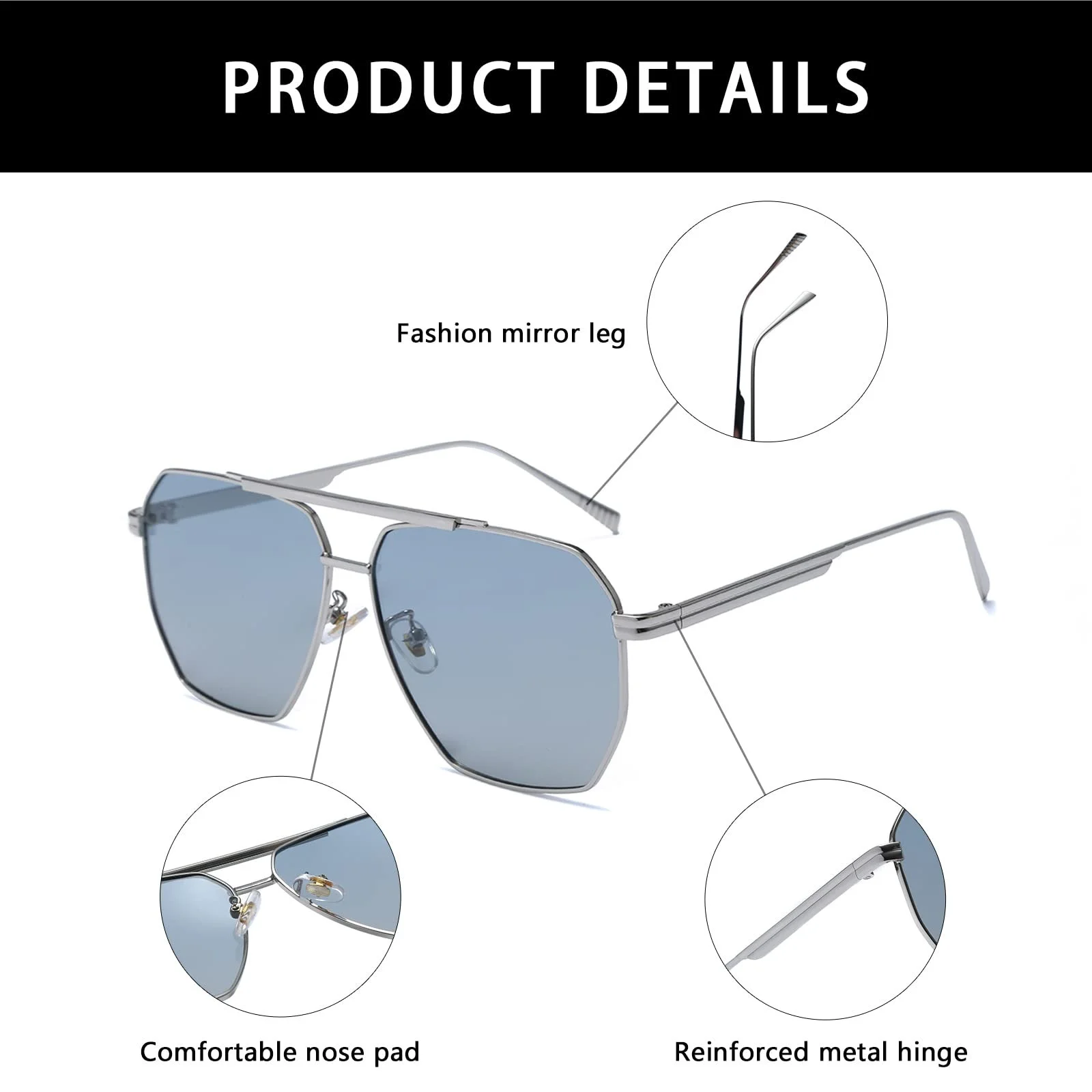 Солнцезащитные очки YAMEIZE Прямоугольные Модные Поляризованные для Мужчин и Женщин Без оправы UV400 Квадратные для Шопинга, фото №3