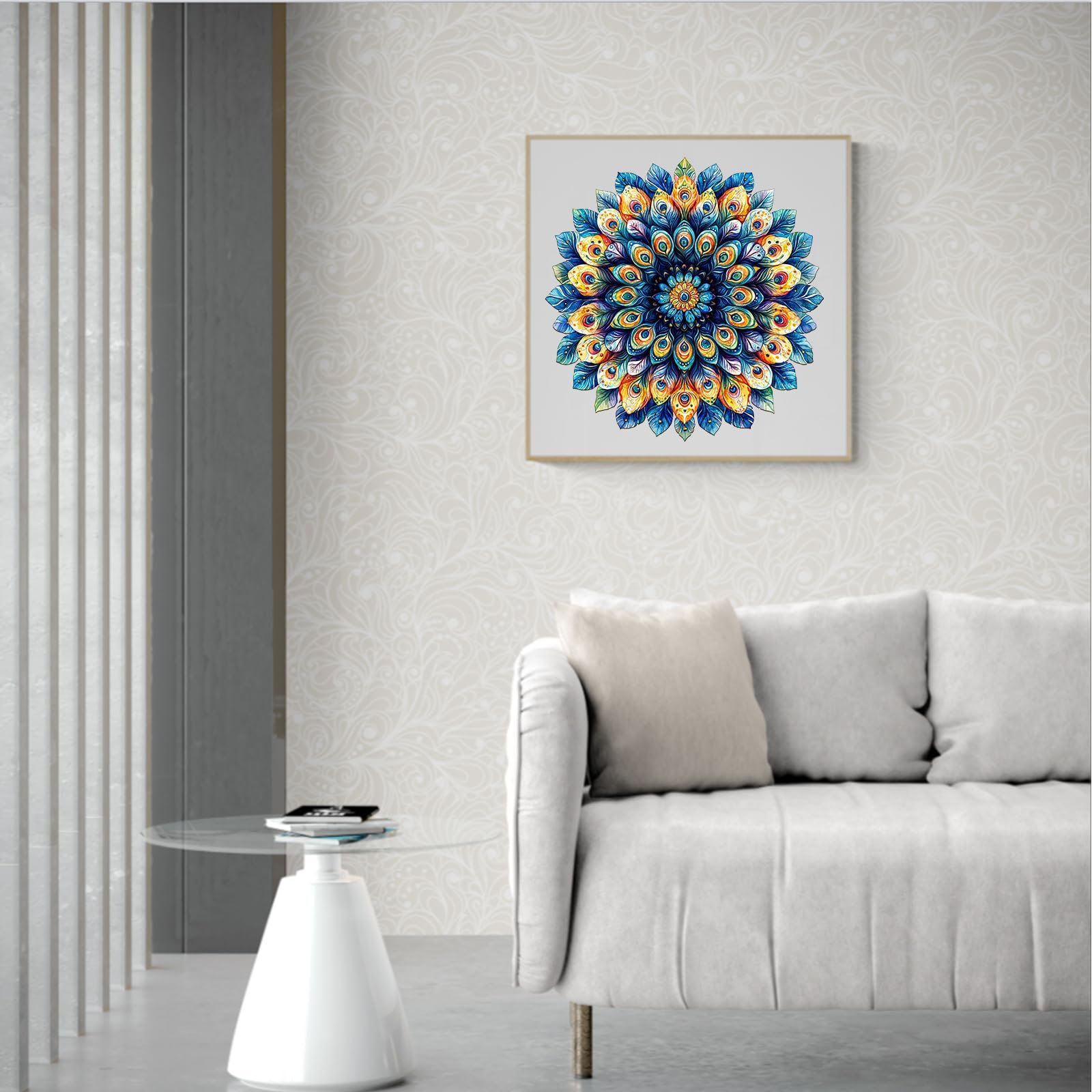 Дерев'яний пазл Мандала "Перо павича" 185 деталей у дерев'яній коробці, фото №7