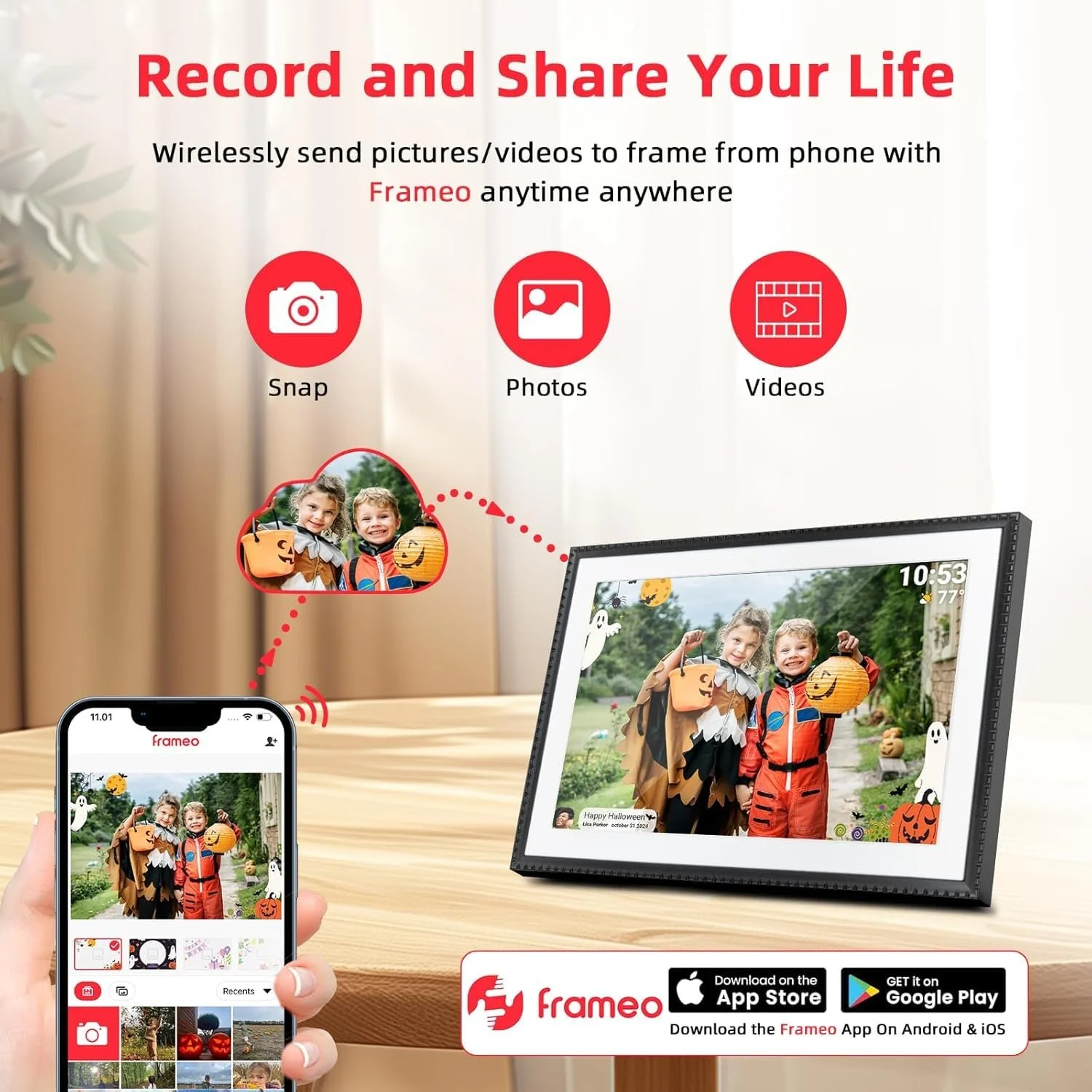 Цифрова фоторамка WiFi 10.1 дюйма 32 GB 1280 x 800 HD IPS Touchscreen Auto Rotate Frameo, фото №1 Цифрова фоторамка WiFi 10.1 дюйма 32 GB 1280 x 800 HD IPS Touchscreen Auto Rotate Frameo, фото №1