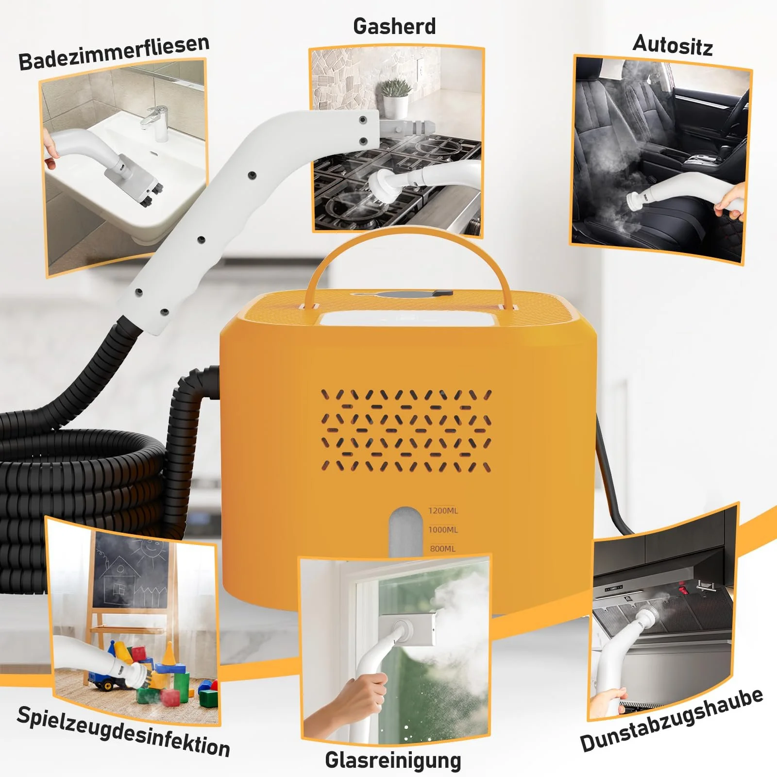 Пароочисник ручний з 6 насадками-щітками компактний 1.6 L, фото №5