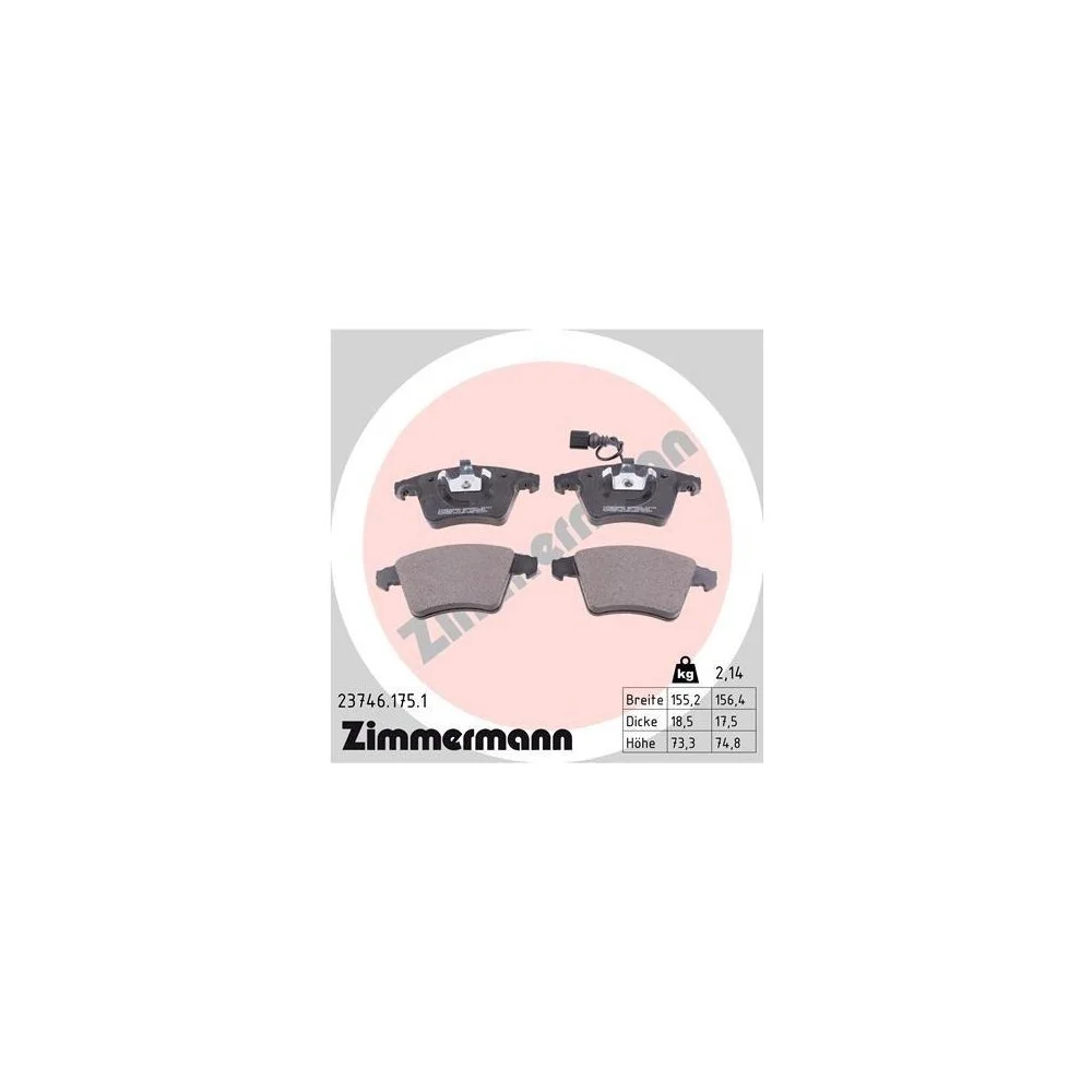 Комплект гальмівних колодок дискового гальма ZIMMERMANN 23746.175.1 для VAG передня вісь, фото №1