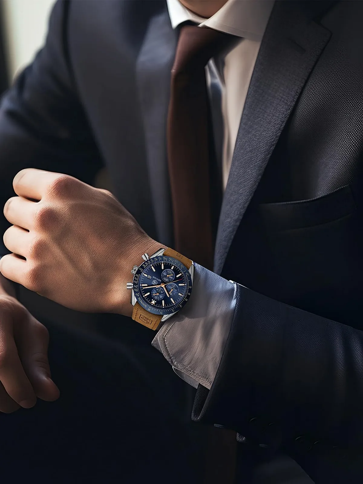 Чоловічий Годинник Benyar Хронограф Кварцовий Шкіряний Спортивний Бізнес Модний Водонепроникний, фото №6 Чоловічий Годинник Benyar Хронограф Кварцовий Шкіряний Спортивний Бізнес Модний Водонепроникний, фото №6