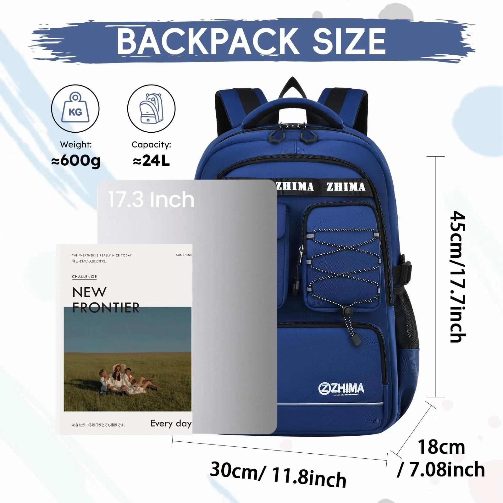 Рюкзак шкільний Amythe 15.6 дюймів водонепроникний зі світловідбивачами Синій, фото №8