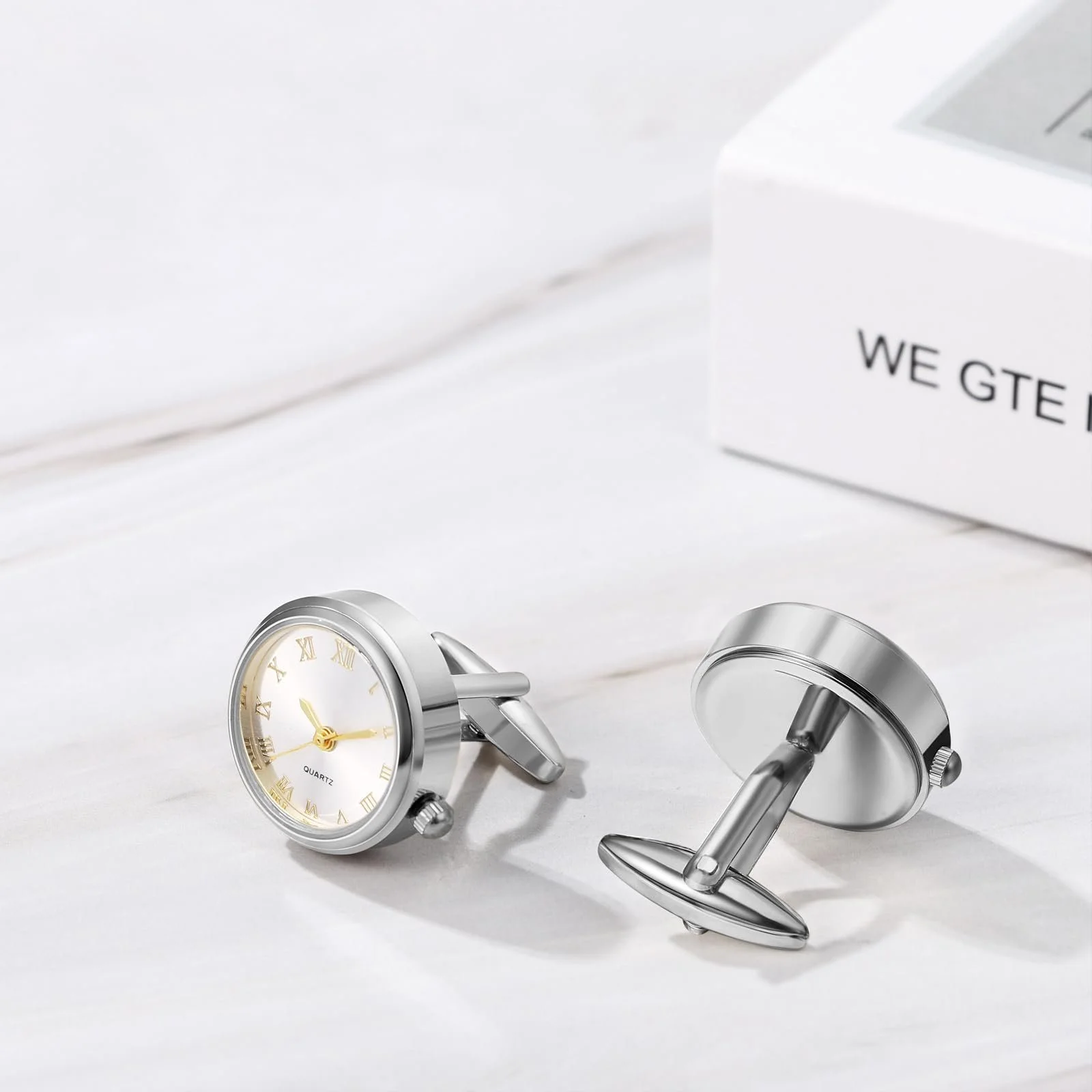 Мужские часы с запонками JewelryWe Карманные часы: Аналоговые кварцевые часы-запонка Круглый циферблат с римскими цифрами Часы-запонка Золотой/серебряный подарок для мужчин, фото №3