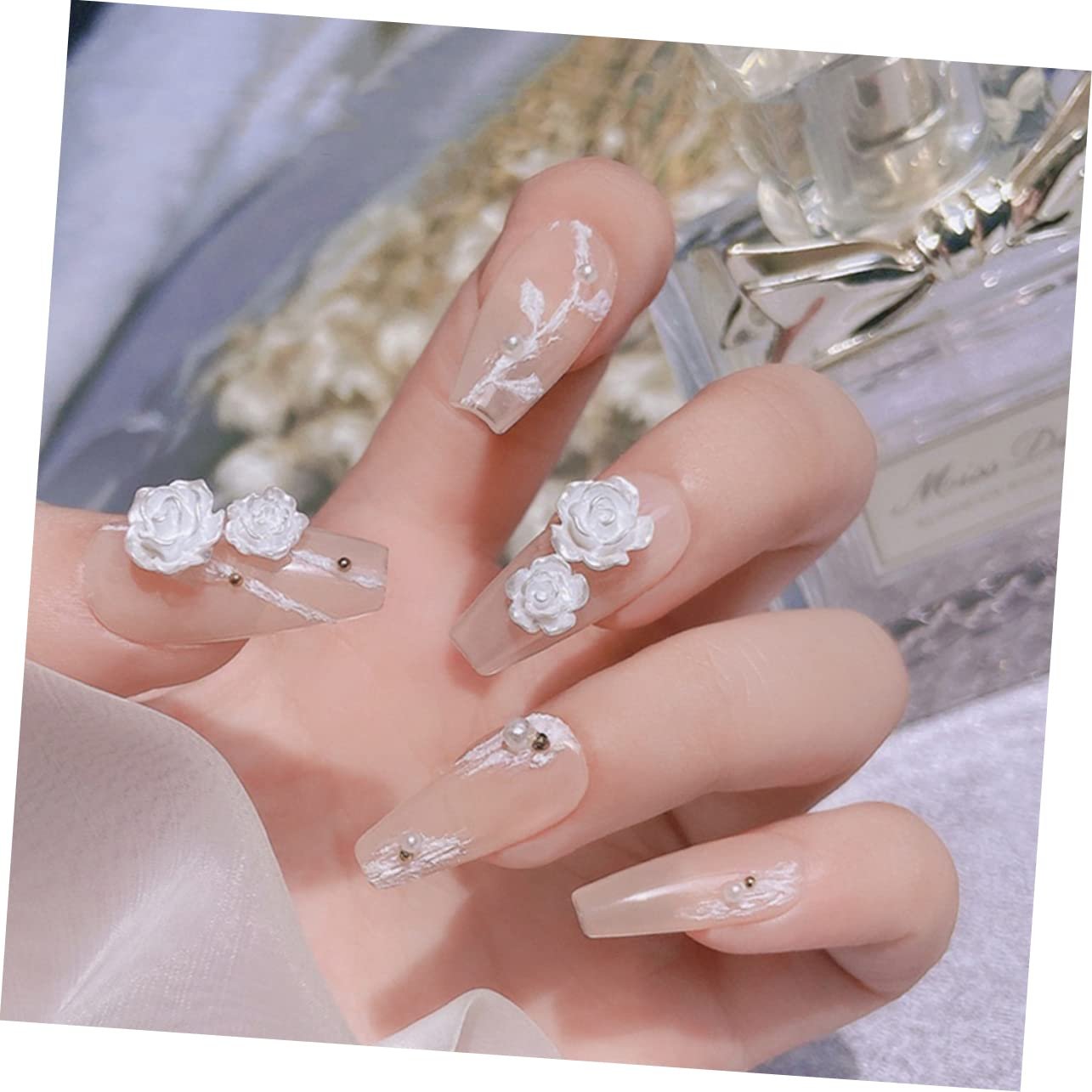 Цветок LALAFINA Набор для дизайна ногтей 2 шт., подвески для маникюра, цветок, плоская задняя часть, бусины-самоцветы с плоской задней частью, 3D роза, смола, фото №3