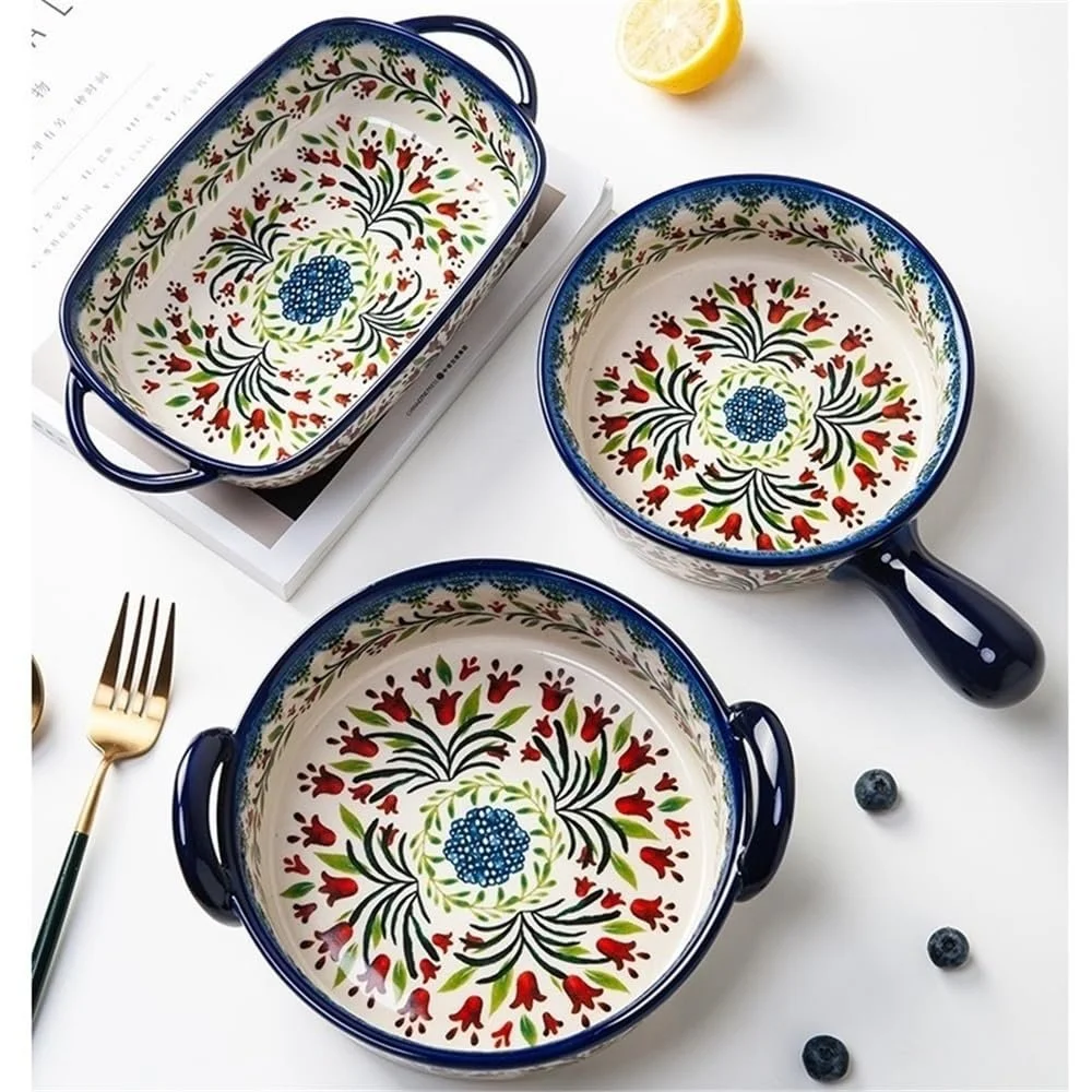 Форма для запекания керамическая с ручкой ретро большой емкости, фото №4