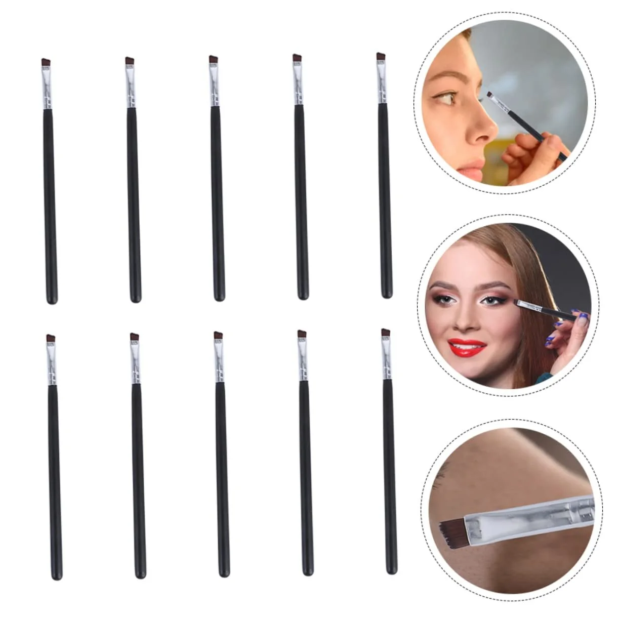 Кисти Beavorty для бровей угловые, для макияжа глаз, портативные, для основы, мини-Кисти для румян, Кисти для теней, для смешивания, дорожные, деревянная ручка, 10 штук в упаковке, фото №7