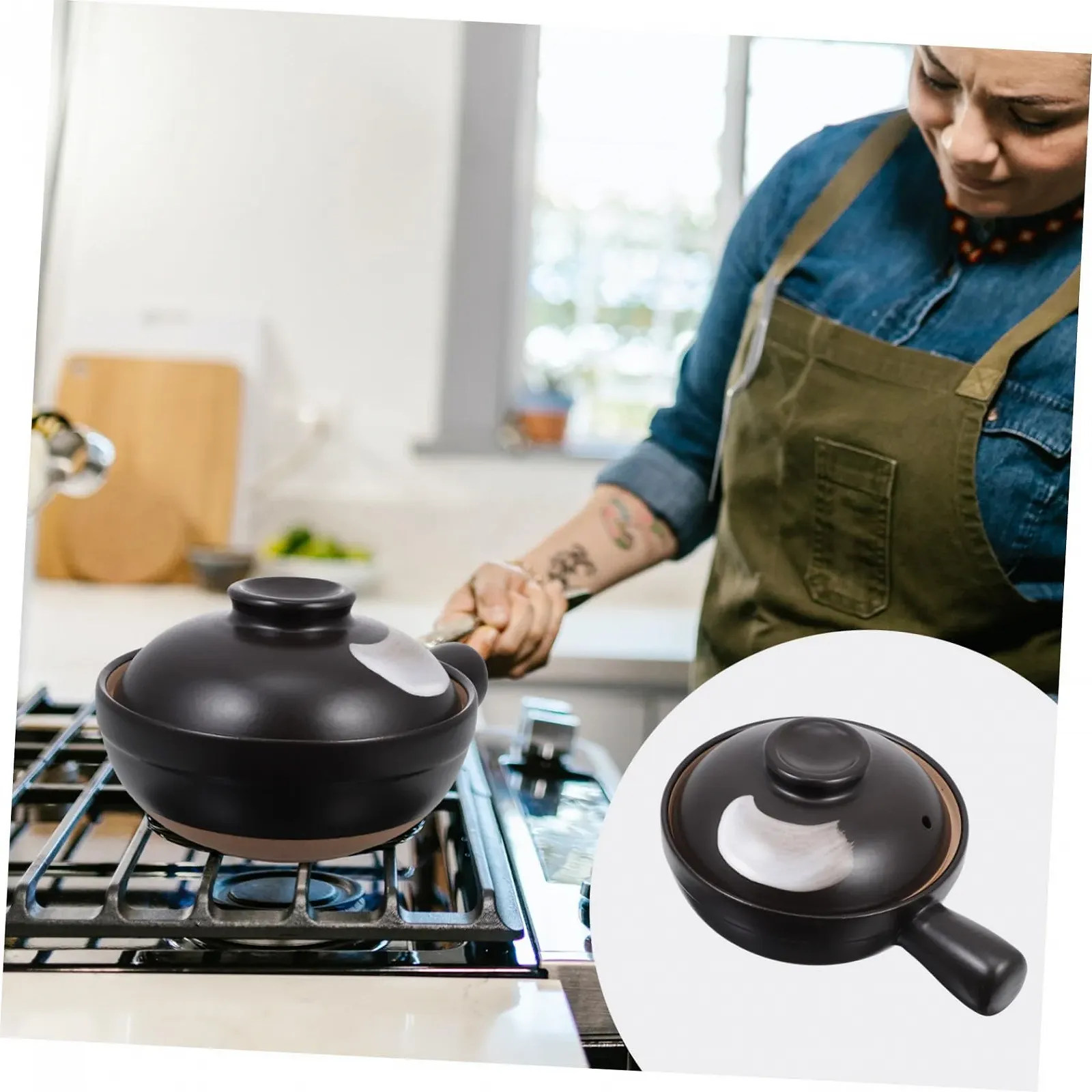 Кастрюля Керамическая Маленькая с крышкой с отверстием Жаростойкая с ручкой, фото №9