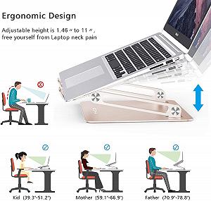Подставка для ноутбука складаная Generisch регулируемая алюминиевая легкая и прочная, совместима с ноутбуками до 17 дюймов (золотая) synthetic.ua - Фото 1