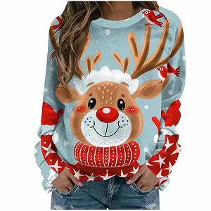 Женский Рождественский Свитшот Элегантный Шикарный Джемпер Забавный Графический Рождественский Принт Круглый Вырез Длинный Рукав Футболка Свободный Топ Рождественский Джемпер Повседневный Модный Свитер Уродливый Рождественский - Фото 1