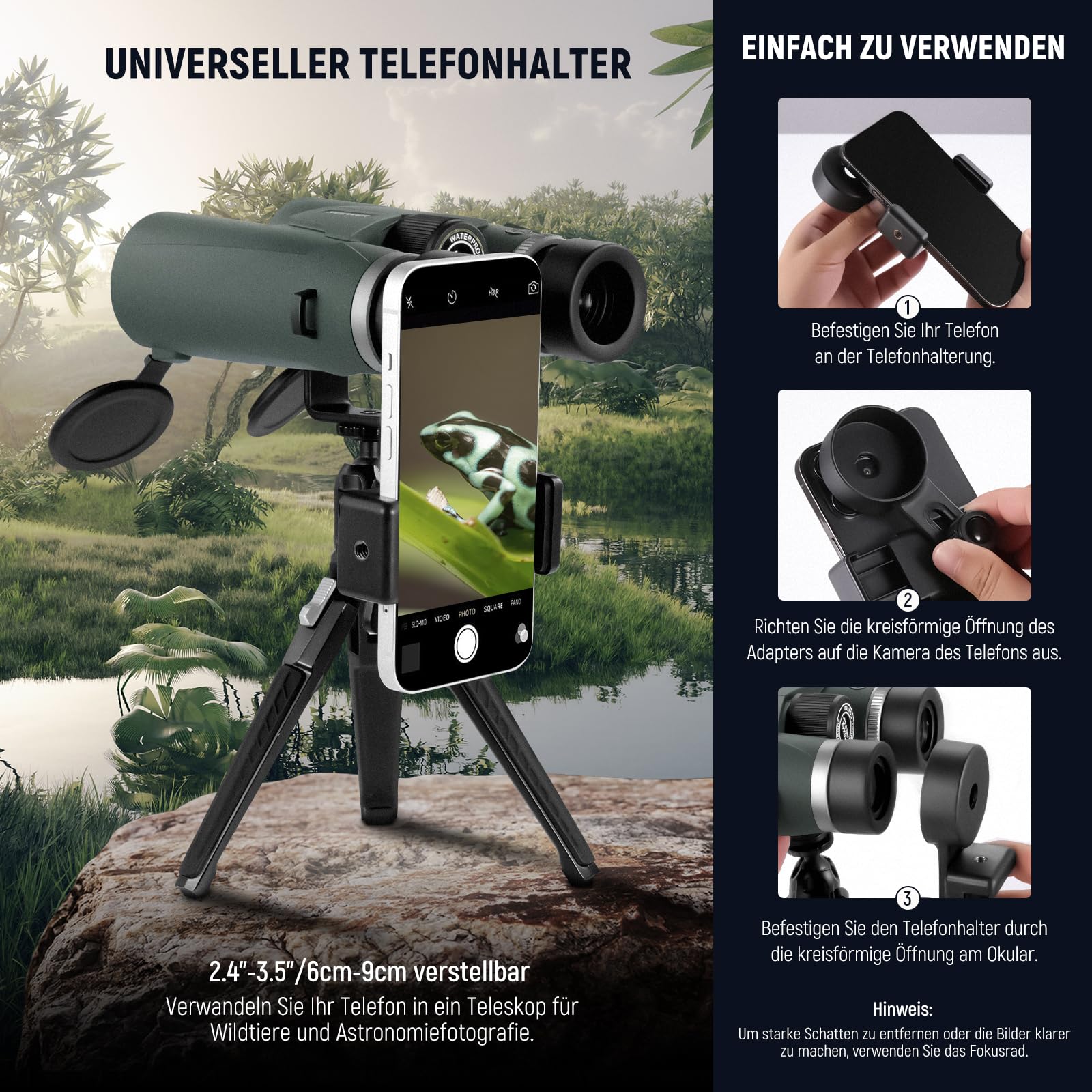 Біноклі NEEWER LS-T21 10X42 ED з тримачем для телефону/металевим штативом/сумкою IPX7 Водонепроникні Антифогові FMC BAK-4 Призма, фото №5