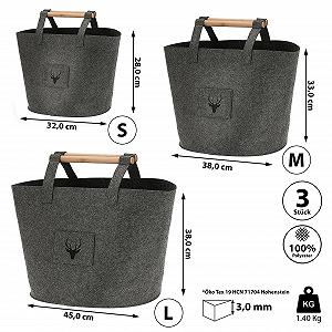 Набор войлочных корзин Stag Head 3 шт Темно-серый S: 32 x 28 см; M: 38 x 33 см; L: 45 x 38 см synthetic.ua - Фото 1