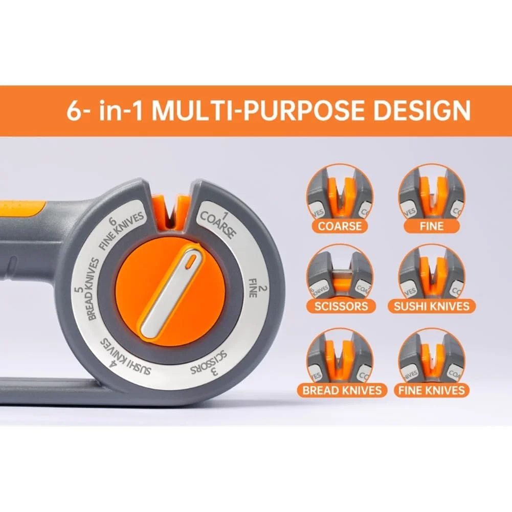 Точилка для ножів 6-в-1 ручна кишенькова для кухонних ножів, фото №4