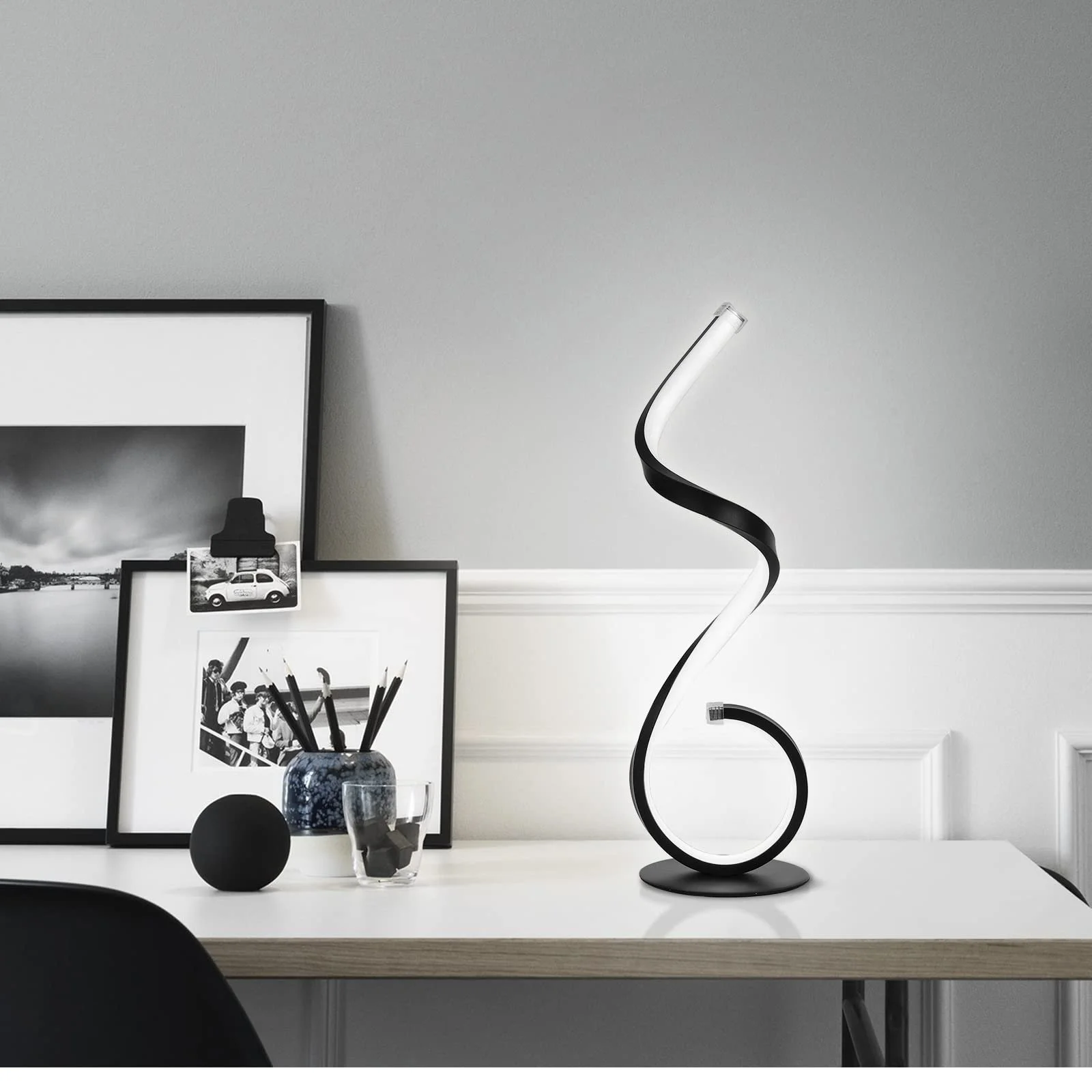 Настольная лампа LED спиральный дизайн, 22 Ватт, с регулировкой яркости, 3 режима цвета, 10 уровней яркости, черная, фото №9