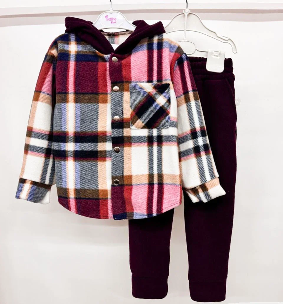 Теплий костюм клітинка фліс полар від 98 до 158 см, фото №3
