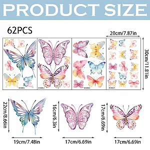 Наклейки на стіну Набір 8 шт Метелики Акварельні Різнокольорові synthetic.ua - Фото 1