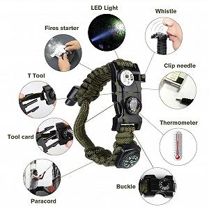 Браслет для виживання Flintronic Paracord, набір 8-в-1, запальничка, свисток 100 дБ, компас, термометр, мультитул, світлодіодний ліхтарик, водонепроникний військовий паракорд synthetic.ua - Фото 1