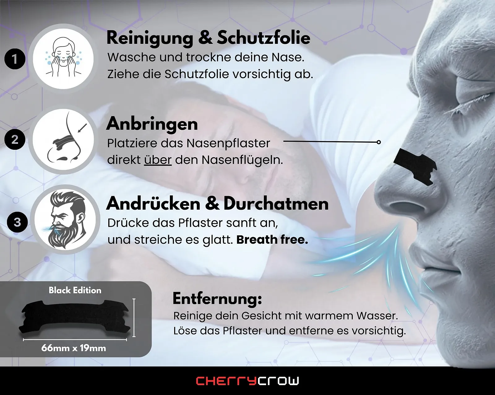 Носові пластирі CherryCrow Premium Black для кращого дихання (30 шт.), фото №3