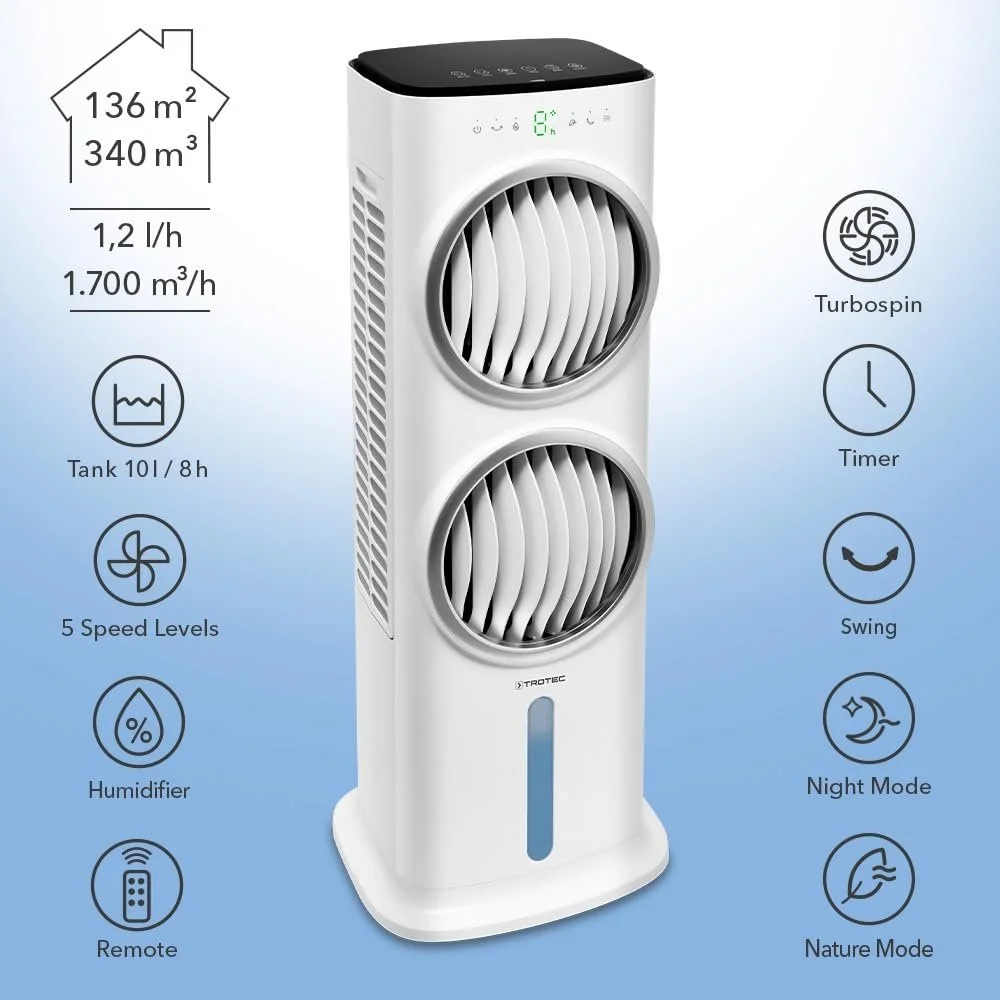 Воздухоохладитель TROTEC PAE 45 4-в-1 с функцией увлажнения и резервуаром 10 л, фото №2