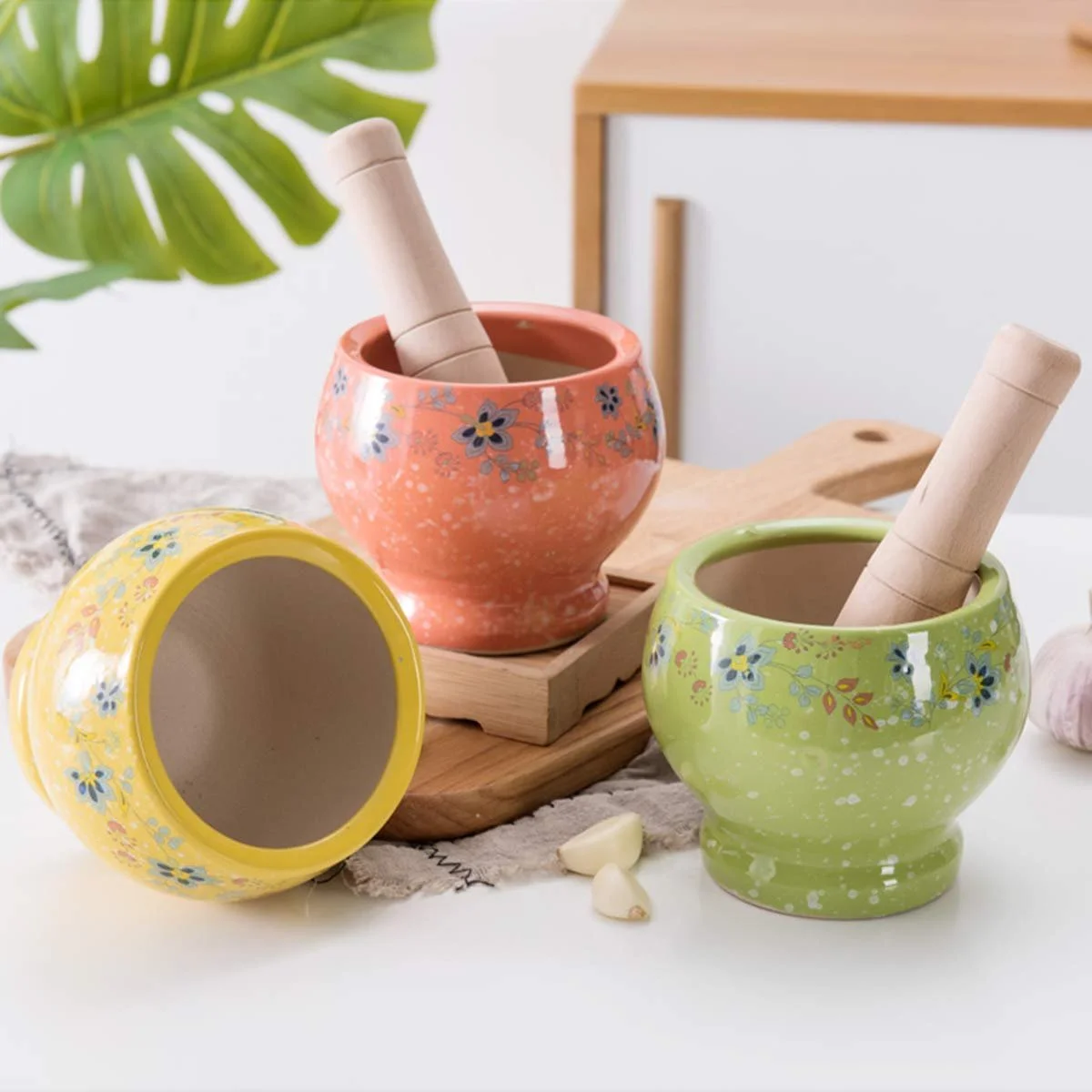 Набір ступки і товкачика, керамічний Міцна, довговічна, легко миється миска для змішування, фото №3