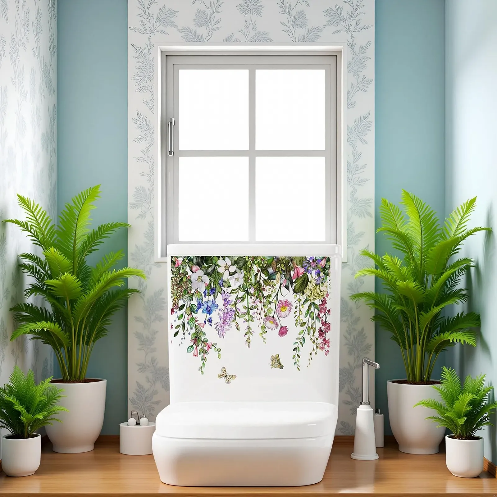 Наклейка для туалету Зелене листя квітів Самоклеюча Floral, фото №6 Наклейка для туалету Зелене листя квітів Самоклеюча Floral, фото №6