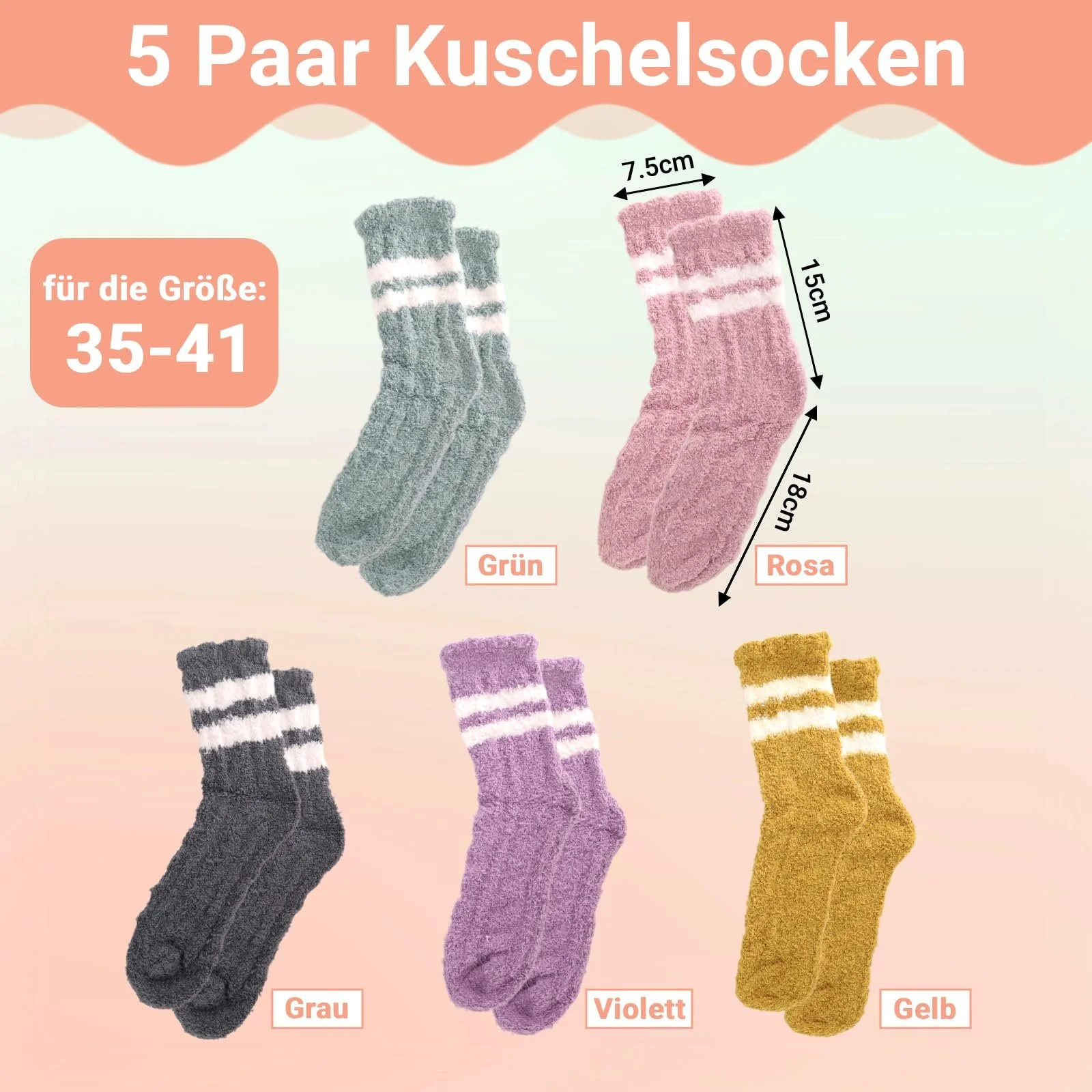 Носки Kaempe, 5 пар, теплые, пушистые, коралловый флис, термоноски, эластичные, зимние, для зимы, Рождество, 35-41, фото №2