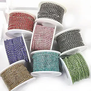 Цепочка со стразами SS6-SS18 для пришивания и приклеивания, отделка стразами, цепочка в чашке SS14 3,5 мм, 10 ярдов - рулон synthetic.ua - Фото 1