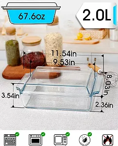 Форма для запекания прямоугольная с крышкой 2 л стеклянная для лазаньи synthetic.ua - Фото 1