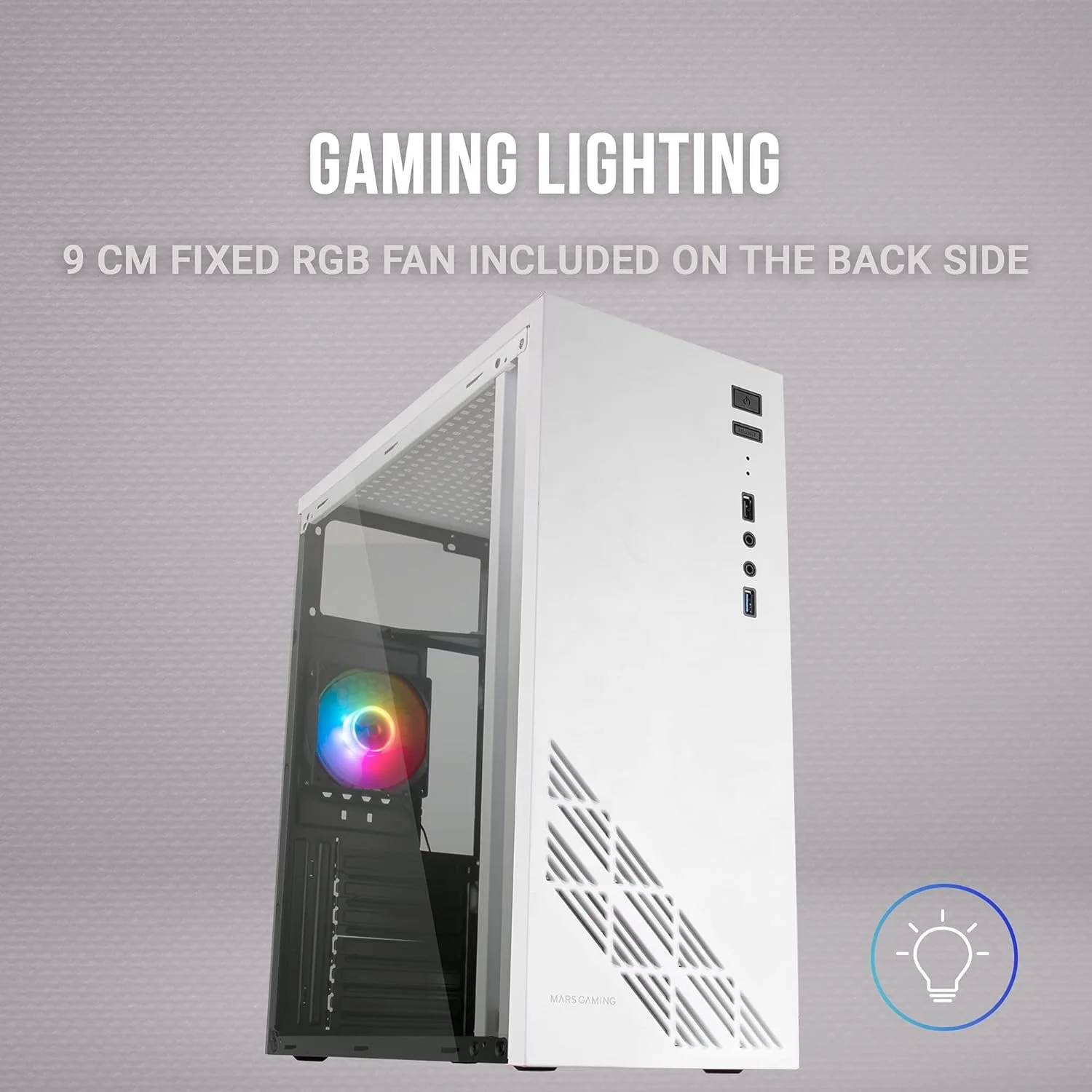 Корпус Mars Gaming MC100W / без БЖ / ATX / Micro-ATX / Mini-ITX / 1x90mm FRGB / USB 3.0 / Білий, фото №3 Корпус Mars Gaming MC100W / без БЖ / ATX / Micro-ATX / Mini-ITX / 1x90mm FRGB / USB 3.0 / Білий, фото №3