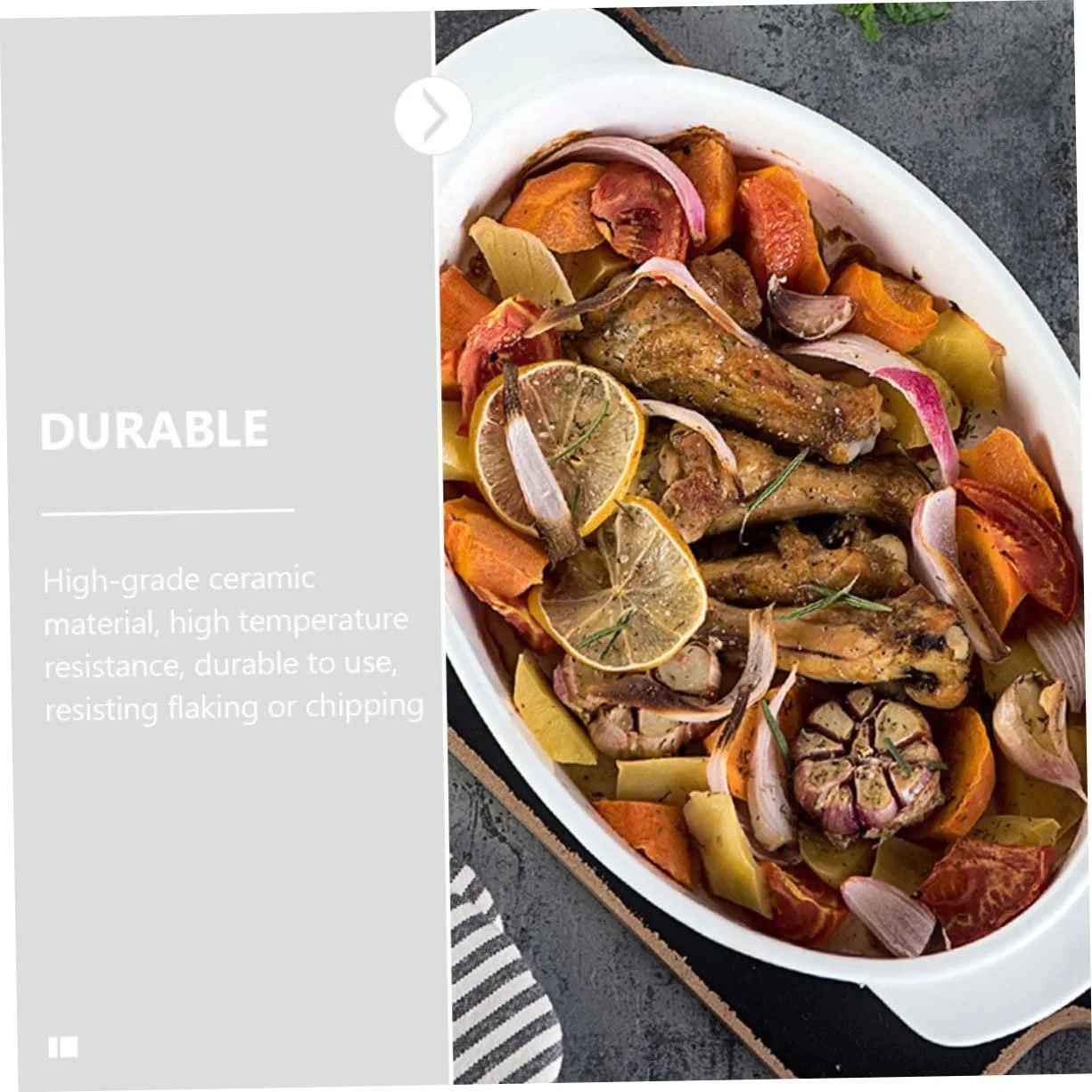 Форма для запікання VALICLUD овальна керамічна з подвійними ручками Білий, фото №6 Форма для запікання VALICLUD овальна керамічна з подвійними ручками Білий, фото №6