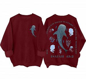 Свитшот Whale Shark When You Go Through Deep Waters Christian Bible Verse Isaiah 43 2 Shirt - Фото 1