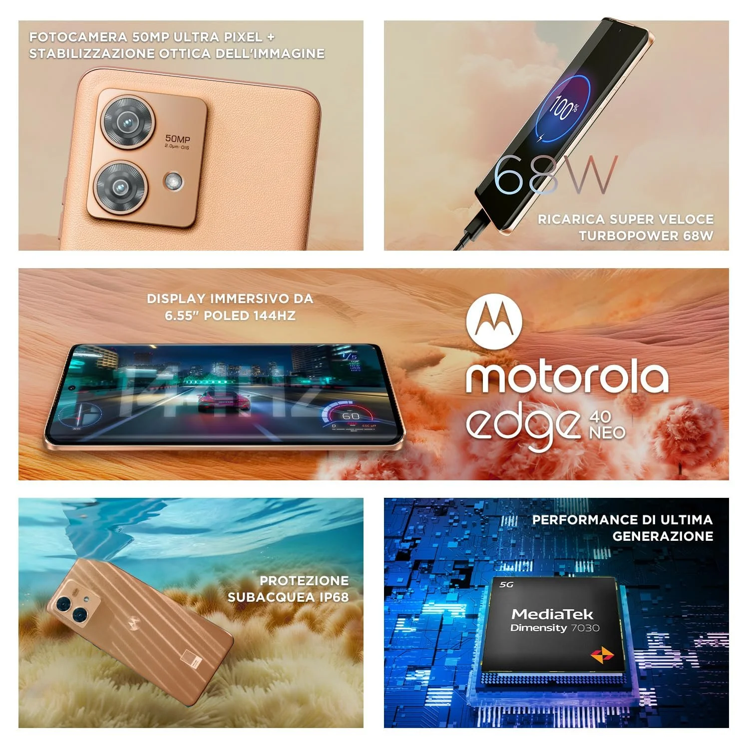Смартфон Motorola Edge 40 Neo 12/256ГБ 6.55" 144 Гц IP68 50 Мп 68 Вт 5000 мАч Dual SIM Персиковый пух, фото №3