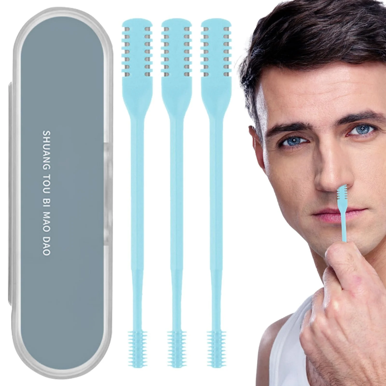 Тримери Landrain Pack of 3 Men's Nose Hair Trimmers, Nose Razor, Nose Hair Remover (синій), фото №1