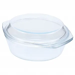 Форма для запікання GALPADA скляна з кришкою кругла жаростійка для мікрохвильової печі - Фото 1