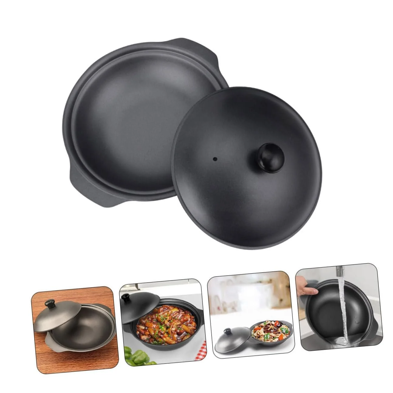 Кастрюля чугунная с двойными ручками антипригарная 16 см, фото №8